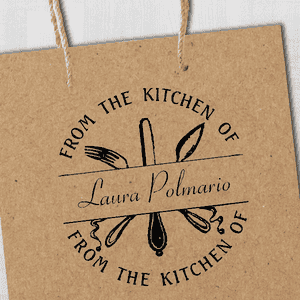 From the Kitchen Silverware Custom Stamp Imprint Example on Paper Tag