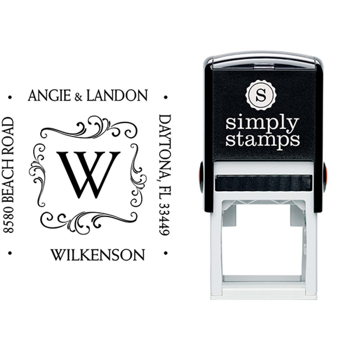 Angie Square Monogram Address Stamp Body and Imprint