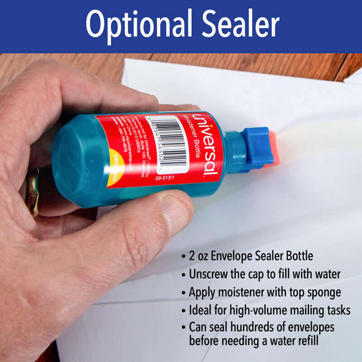 Optional sealer infographic showing how to use sealer on an envelope