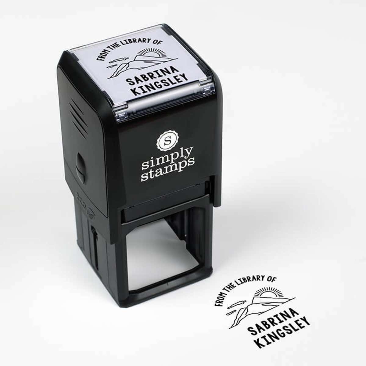 Library book stamp impression and self-inking stamp body with white background
