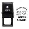 Front view of self-inking stamp body with library book stamp impression example