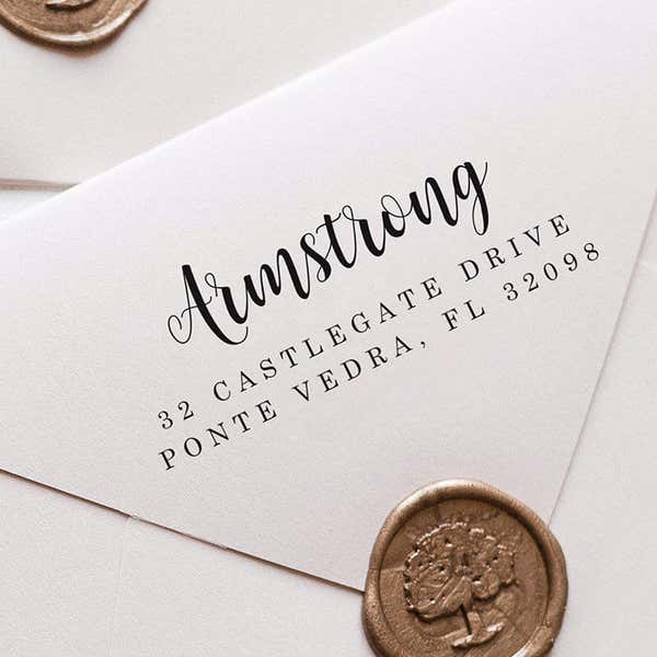 Example of the Armstrong Address Stamp impression on an envelope