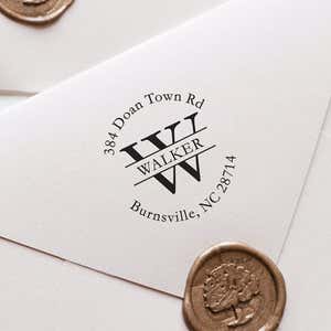 An example of the Walker Letter Return Address Stamp impression on a white envelope