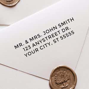 An example of the Bold Custom 3 Line Stamp impression on an envelope