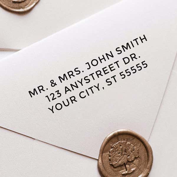 An example of the Bold Custom 3 Line Stamp impression on an envelope