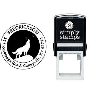 Howling Wolf Round Animal Return Address Stamp Body and Design