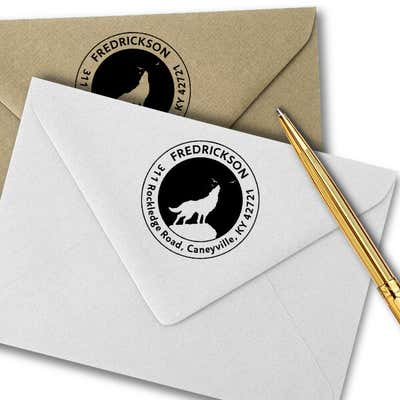 Howling Wolf Round Animal Return Address Stamp - alternate view