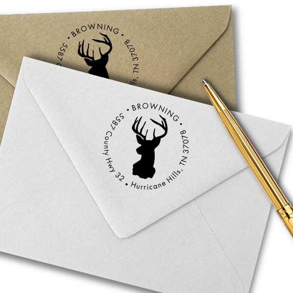 Deer Buck Round Animal Return Address Stamp Imprint Example
