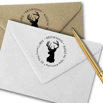 Deer Buck Round Animal Return Address Stamp - alternate view