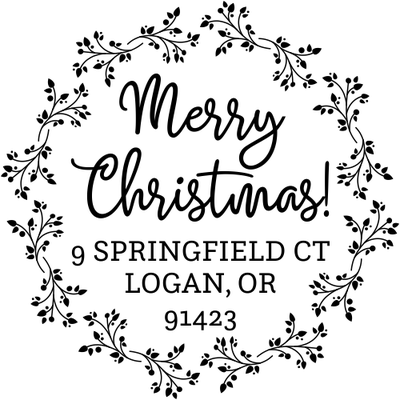 Christmas Wreath Round Return Address Stamp