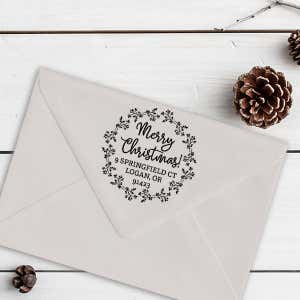 Christmas Wreath Round Return Address Stamp Imprint Example