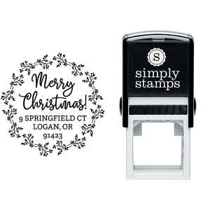 Christmas Wreath Round Return Address Stamp Body and Design