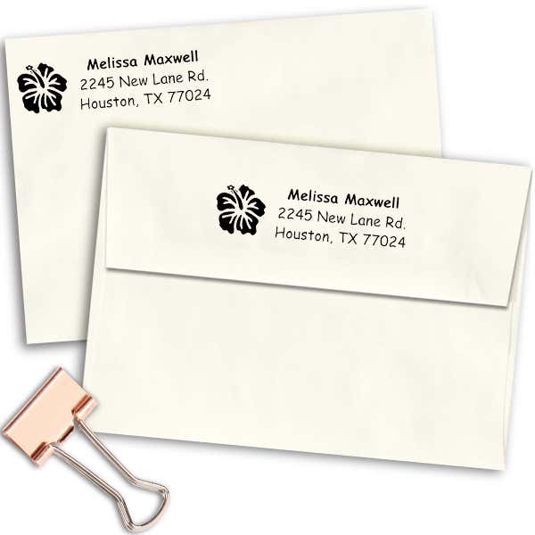 Pretty Flower Address Stamp Imprint Examples on Envelopes