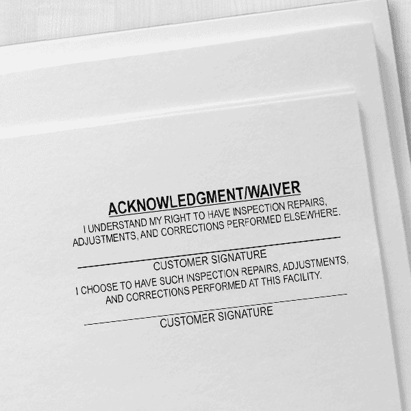 Inspection Repair Custom Acknowledgment Stamp Imprint Example