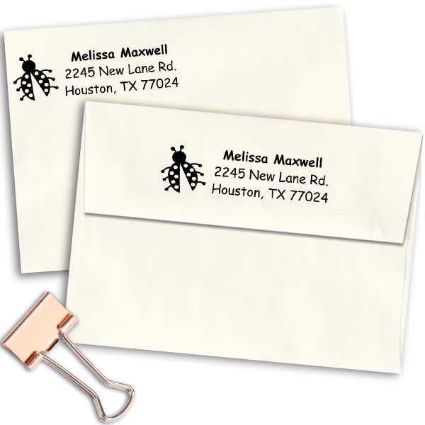 Ladybug Address Stamp Imprint Examples on Envelopes