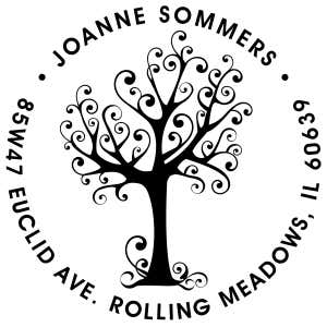 Swirly Tree Round Address Stamp