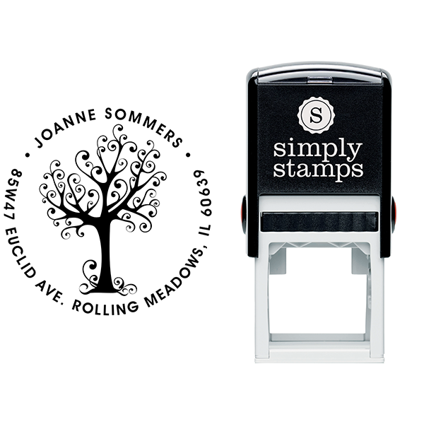 Swirly Tree Round Address Stamp Body and Design