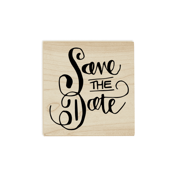 Curly Save the Date Stamp Design on Stamp Body