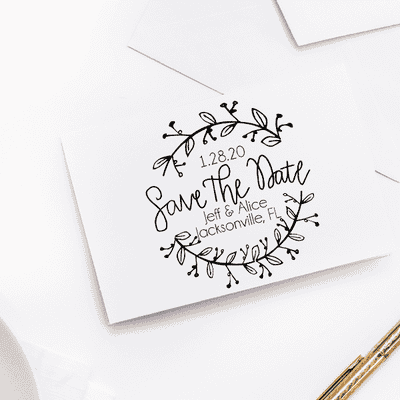 Round Garland Save the Date Stamp - alternate view