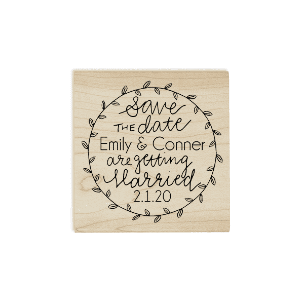Garden Leaves Save the Date Stamp Design on Stamp Body