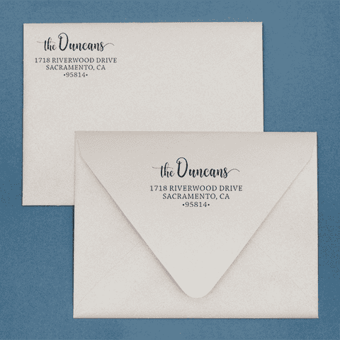 Custom Pre-Inked Address Stamp, 4 Line Personalized Return Address, Duncan Rectangle Script Design, MaxLight 245Z or MaxLight 275Z Oil Ink Flash Stamp