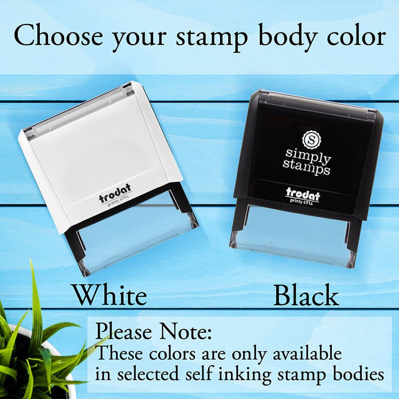 The self-inking version of the Duncan Script Address Stamp is available in both black and white