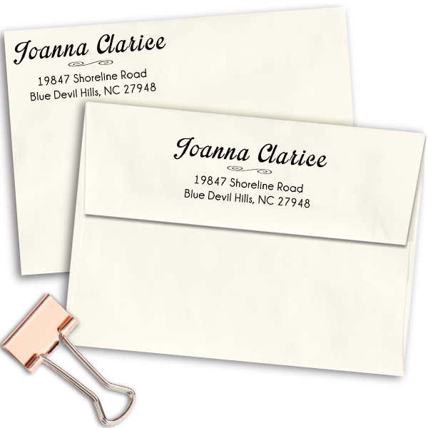 Clarice Handwritten Address Stamp Imprint Examples on Envelopes