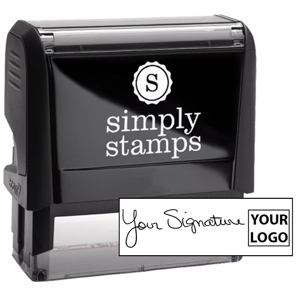 Extra Large Right Logo Signature Stamp with 1" x 2.65" Impression Size