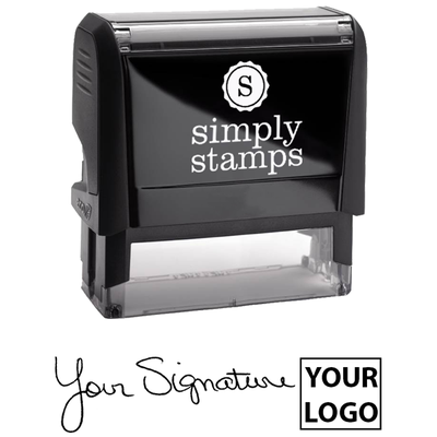 Extra Large Right Logo Signature Stamp with 1" x 2.65" Impression Size - alternate view