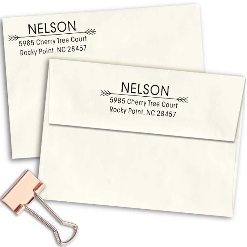 Nelson Double Arrow Address Stamp Imprint Examples on Envelopes