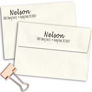 Nelson Cursive 2 Line Address Stamp Imprint Examples on Envelopes