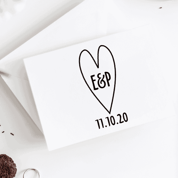 Custom Save the Date Heart Stamp Imprint Example