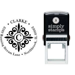 Clarke Deco Monogram Round Address Stamp Body and Imprint