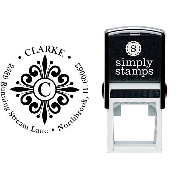 Clarke Deco Monogram Round Address Stamp Body and Imprint
