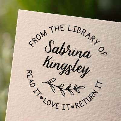 Cursive Script Custom Book Stamp - alternate view