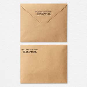 Examples of the Bold Custom 3 Line Stamp impression on brown envelopes