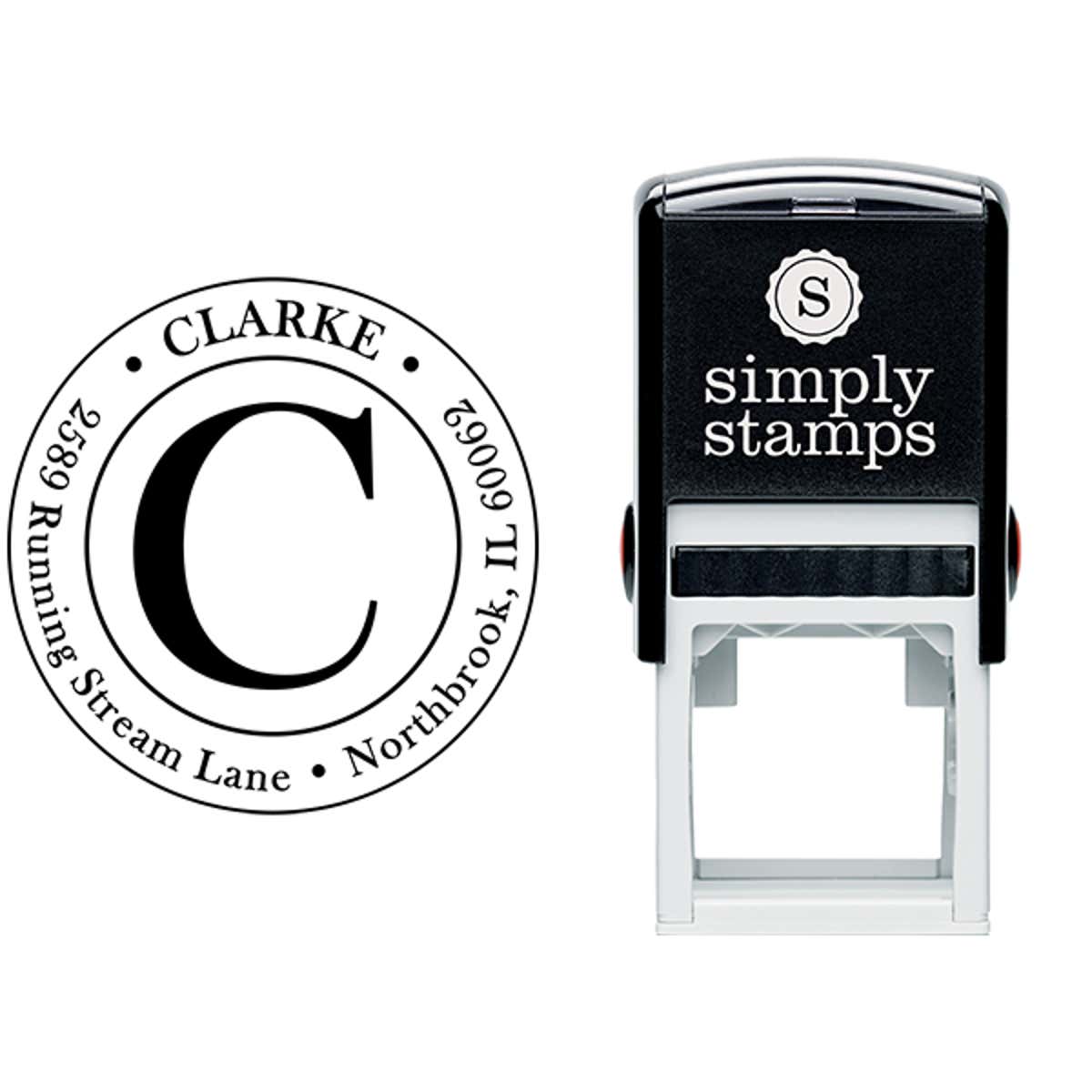 Clarke Large Initial Round Address Stamp Body and Imprint