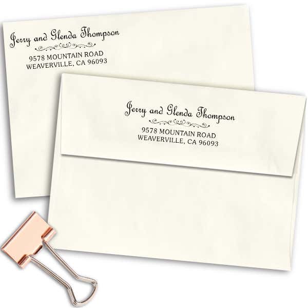 Thompson Heart Deco Rubber Address Stamp Imprint Examples on Envelopes