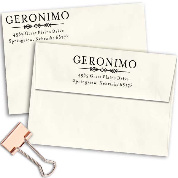 Geronimo Vintage Address Stamp Imprint Examples on Envelopes