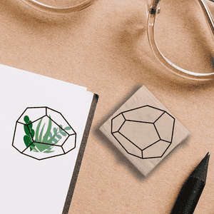 Hexagon Terrarium Stamp Lifestyle Photo and Imprint Example