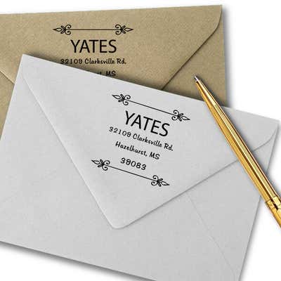 Yates Vintage Deco Square Address Stamp - alternate view