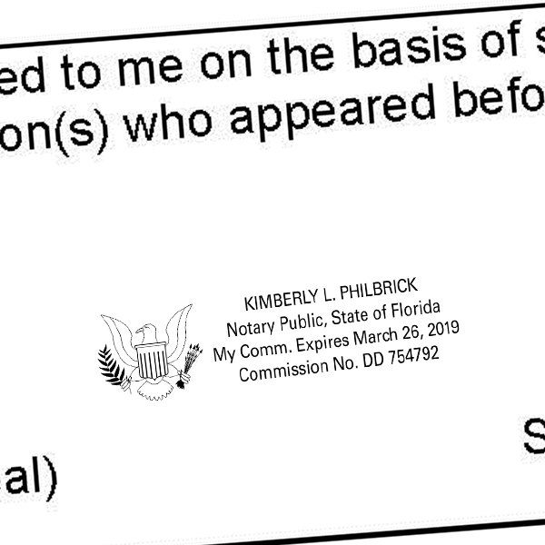 Florida Notary Public with US Eagle Imprint Example