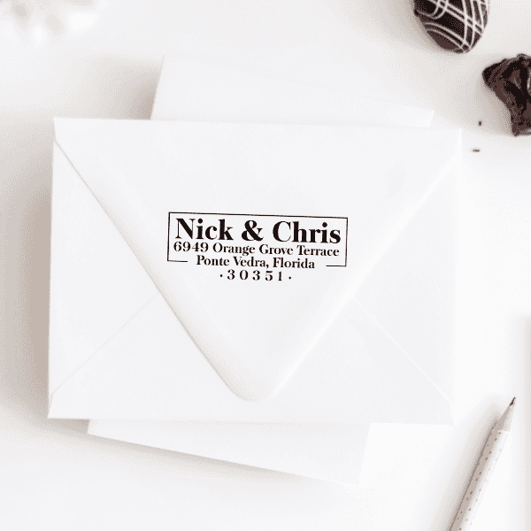 Orange Grove Couple's Address Stamp Imprint Example
