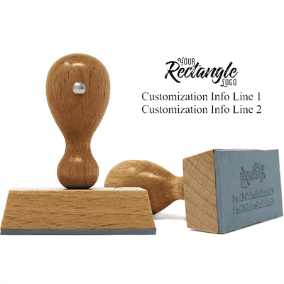 Rectangle Logo Custom Hand Stamp with Two Lines of Text