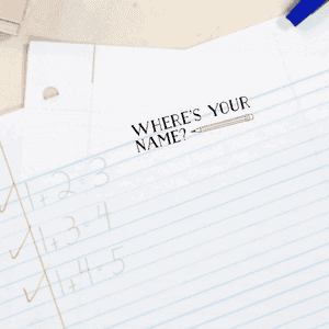 An example of the Pencil Where's Your Name Teacher Stamp impression on loose leaf paper