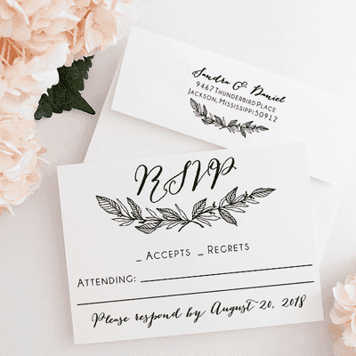Formal Laurel Wedding RSVP Stamp - alternate view