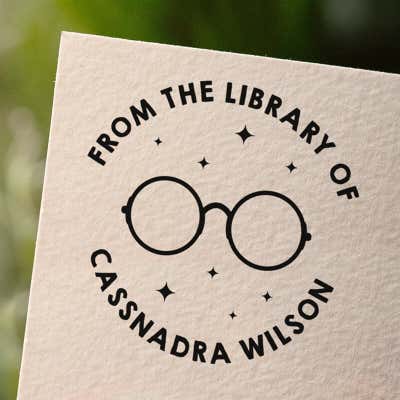 Round Eyeglasses Custom Book Stamp - alternate view