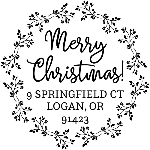 Christmas Wreath Round Return Address European Hand Stamp