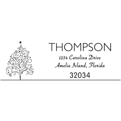 Curly Christmas Tree Return Address European Hand Stamp - alternate view