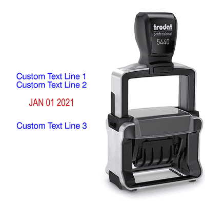 Trodat Professional 2 Top Lines 1 Bottom Date Stamp - alternate view